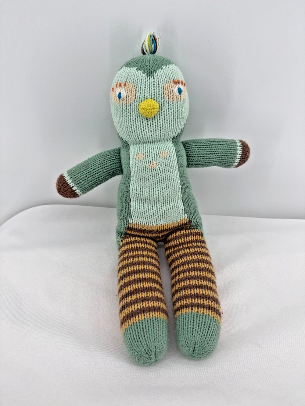 Blabla Knit Bird Stuffed Animal Plush Toy Mint Green Stripe Legs 14 Inch